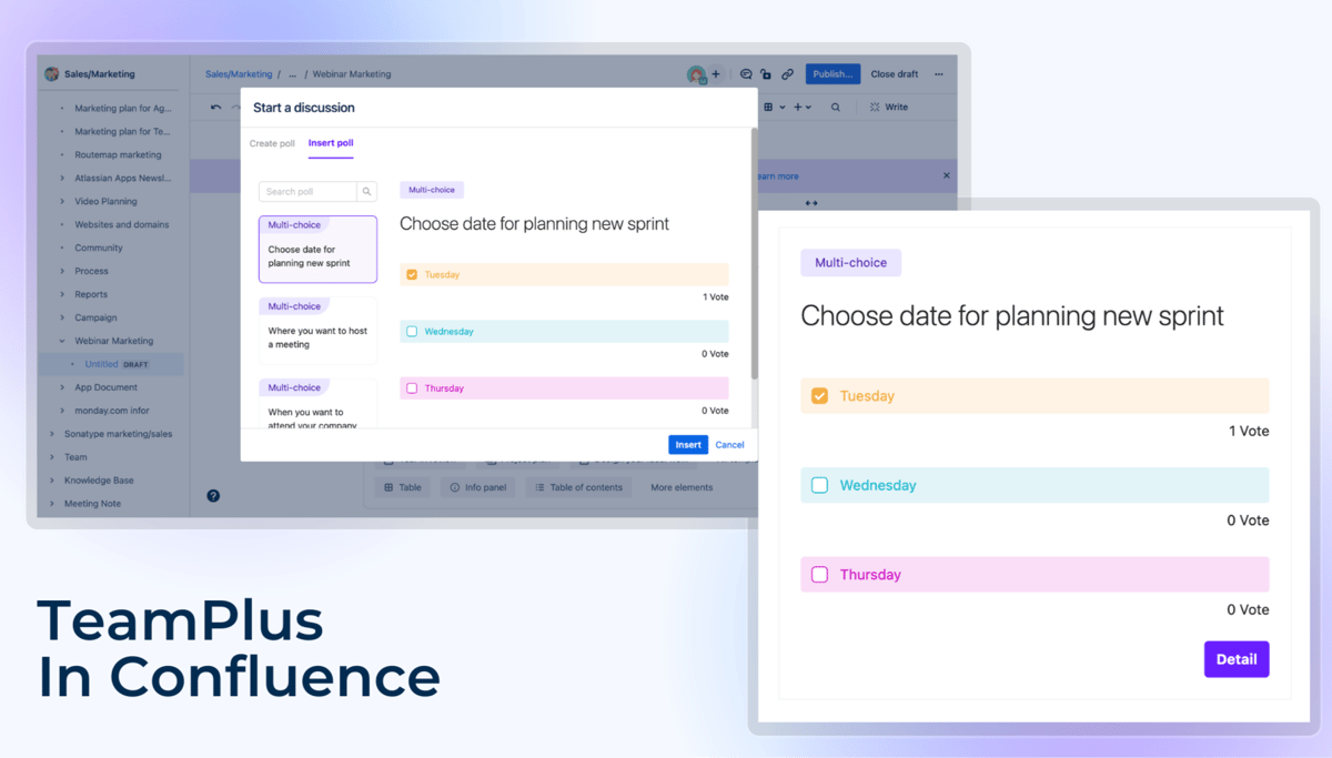Team+ Insert Poll, Vote on Confluence page
