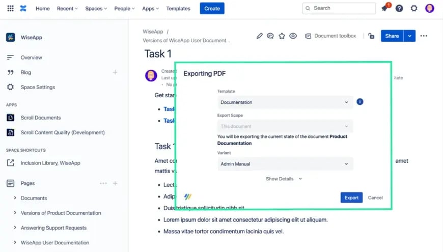 Publish variants to PDF or Word