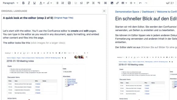 Übersetzen in Confluence