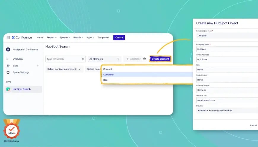 Create HubSpot Objects in Confluence