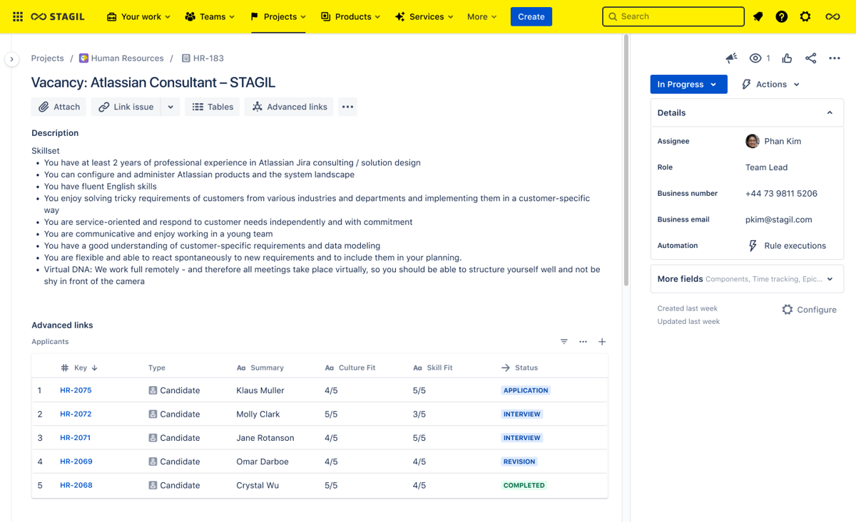 Efficient recruiting process with Jira software