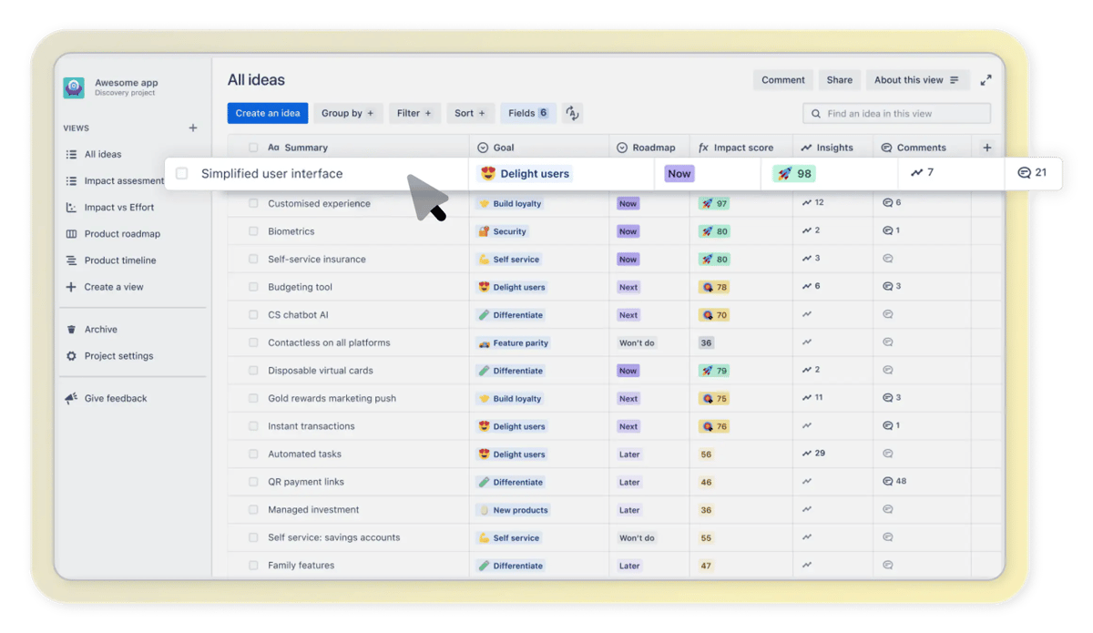 Impact assessment screenshot