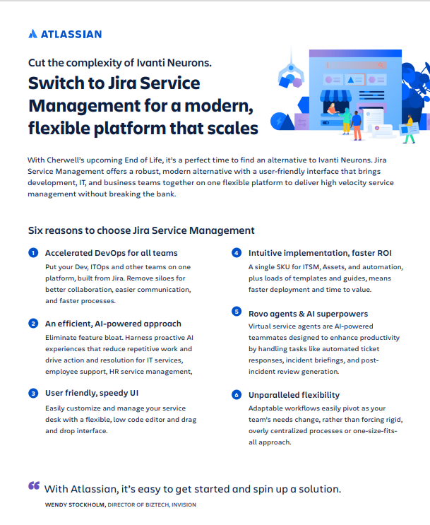 Jira Service Management vs. Ivanti Neurons/Cherwell