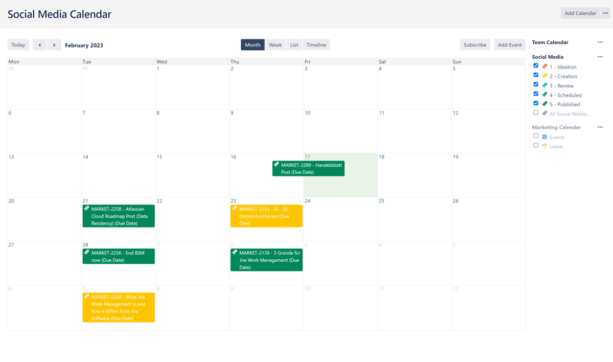 Jira Marketing Content Calendar