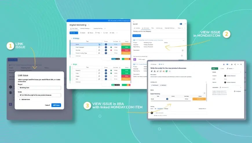 Verknüpfung von monday.com-Elementen mit Jira-Themen