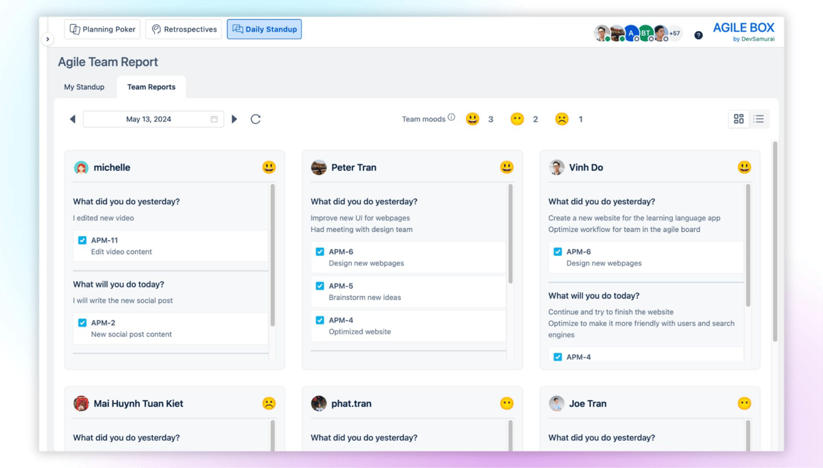 Daily standup, Team health, Slack integration