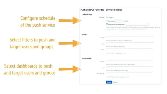 Insertar filtros y paneles de control a través de un servicio