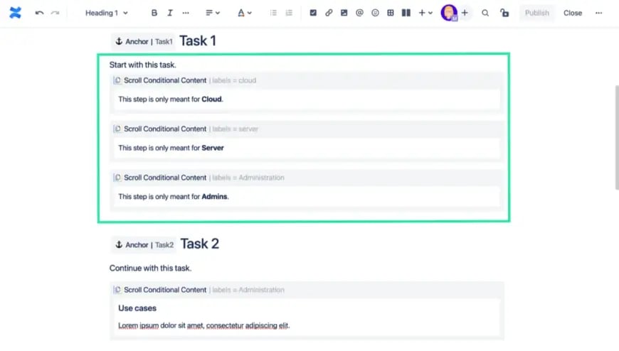 Define page & paragraph-level conditional content