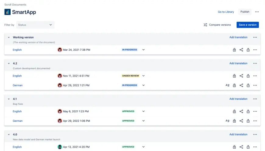 Save, compare, and track versions