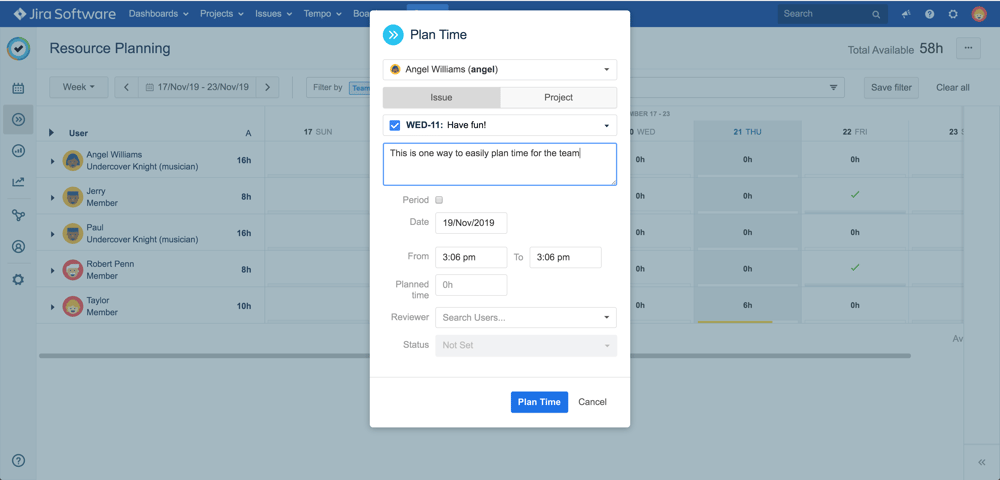 plan time team